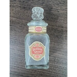 Vtg Avon Lavender Sachet Glass Bottle with Stopper Mid Century Avon Collectible